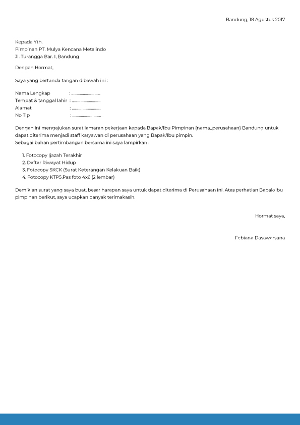 Contoh Template Surat Lamaran Kerja dari BikinCV