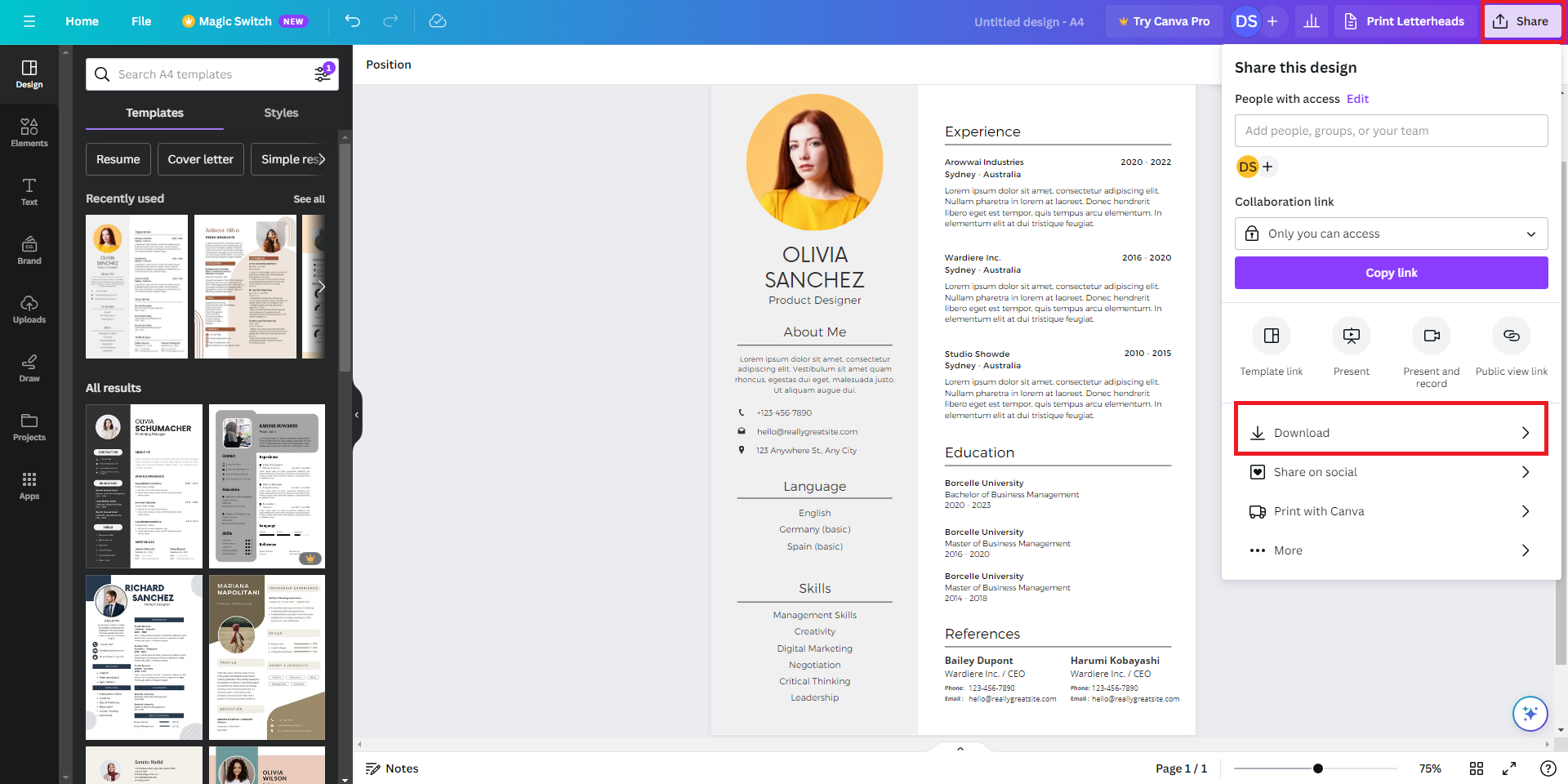 SHARE CV CANVA